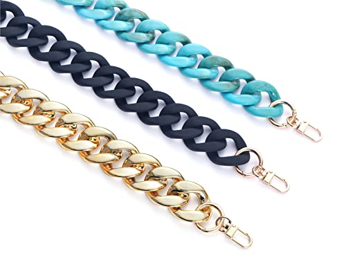 AUMEY Large Flat Chain Strap - Acrylic Luxury Handbag Strap Fashionable Replacement Purse Clutches Handles for DIY Crafts, 15.7 inch of Each … (02- Black) - color: 02- Black