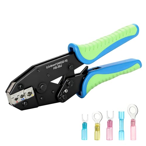 Ratcheting Wire Terminal Crimper,Crimping Tool for Heat Shrink Connectors,Crimping Pliers Deutsch Crimp Tools for 22-10 AWG Insulated Butt Connectors and Pliers - Electrical Crimping Tool - color: For Heat Shrink Connectors (Awg 22-10)