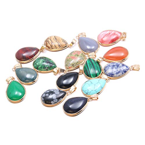 QSLLER 6pcs Natural Stone Pendants,Water Drop Shape Natural Semi-precious Stone Pendants Charms for DIY Jewelry Making Necklace Bracelet
