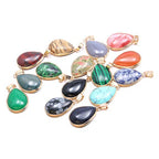 QSLLER 6pcs Natural Stone Pendants,Water Drop Shape Natural Semi-precious Stone Pendants Charms for DIY Jewelry Making Necklace Bracelet