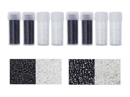 INSPIRELLE Uniform 40 Gram 12/0 (2mm) Cylinder Glass Seed Beads for Craft Jewelry Making, Black and White - color: 8x Black White