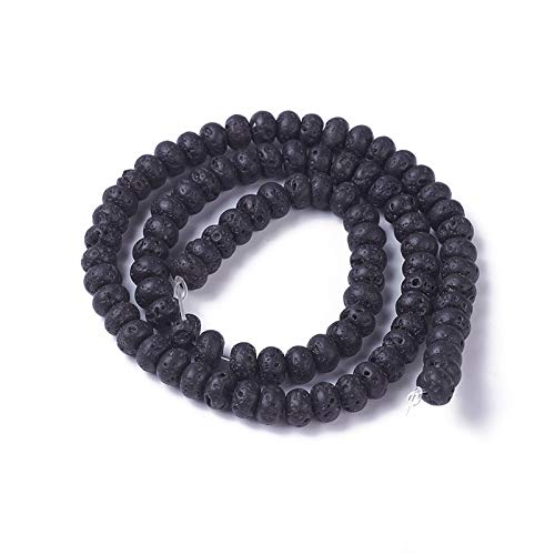 Craftdady 2 Packs Natural Black Lava Stone Beads Rondelle Volcanic Rock Gemstone Loose Beads Energy Healing Chakra Beads for Jewelry Craft Essential Oil Bracelet Necklace, Total 178Pcs - color: Black, 6-6.3x4-4.4mm
