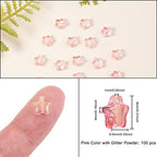 UR URLIFEHALL 100 Pcs Pink Spray Painted Glass Star Beads with Glitter Powder Glass Beads for Earring Bracelet Necklace Jewelry DIY Making - color: 100pcs-8x8.5x4mm-pink star glitter glass beads
