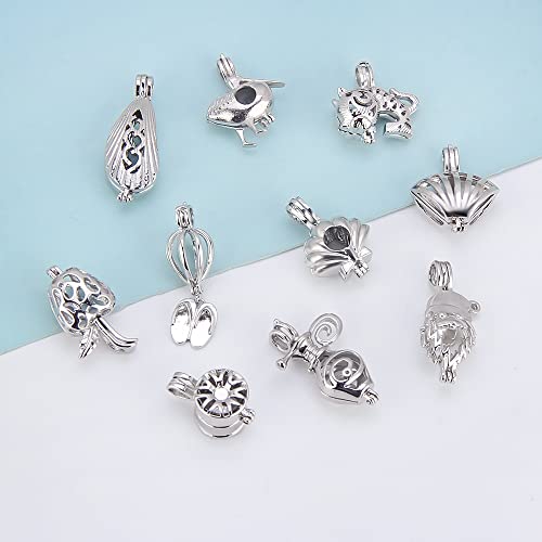 10PCS Random Various Cage Pendants for Pearl Jewelry Making Silver Plated, Design Cage Pendants for Women