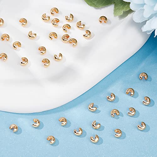 Beebeecraft 200Pcs/Box Crimp Beads Covers 18K Gold Plated Brass Half Round Open Crimp Beads Knot Covers Caps 4mm for DIY Jewelry Makings - color: Gold, size: 4mm