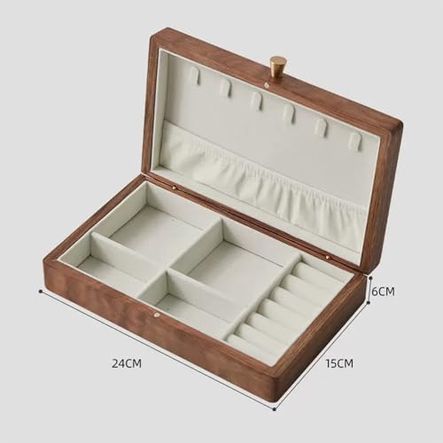Wooden Jewelry Box, Simple Solid Wood Wooden, Ring Holder and Necklace Organizer, Black Walnut, 24 * 15 * 6cm - size: L24*W15*H6cm