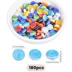 1 Box 180PCS 8MM Lampwork Glass Beads with Hole Handmade Flat Round Spiral Millefiori Mosaic Stripe Colorful Loose Spacer Bead Bulk for Jewelry Making Earrings Bracelets Necklace DIY Craft