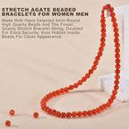 14in Agate Wrap Bracelet for Women Men Natural Round Beaded Agates Stone Healing Stretch Bracelets Elastic Handmade Polished Gemstone Beads Bracelet - color: Red Agate, size: 6mm Beads