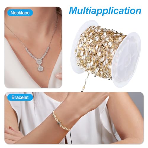 PATIKIL Stainless Steel Jewelry Chain, 16Ft 2mm White Enamel Link Cable Chains for Necklace Earring Bracelet Findings Jewelry Making Trucker Hat Chains, Gold/White - color: Gold/White