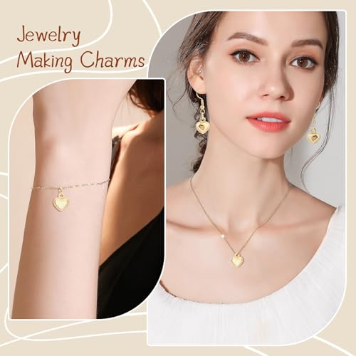 MARFOREVER 40 Pcs 18K Gold Heart Charms for Jewelry Making, Valentines Charms 3D Love Heart Shape Dangle Pendants for Mother's Day Valentine's Gifts Bracelet Necklace Earrings Making DIY Crafts - style: Gold Heart