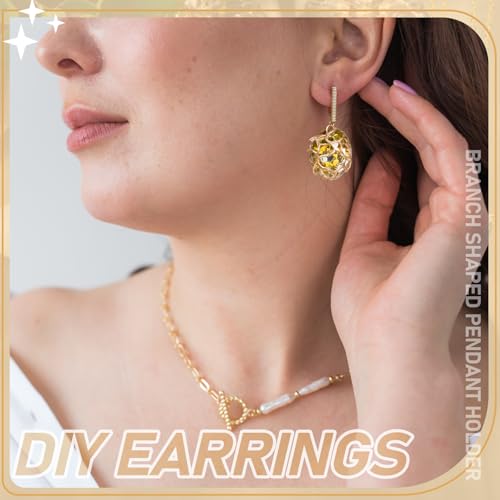 Hicarer 20 Pcs Pendant Trays for Jewelry Making Branch Shape Metal Claw Cage Pendant Holder Crystal Cage Necklace Open Bezels for DIY Necklace Jewelry Making Supplies - color: Gold