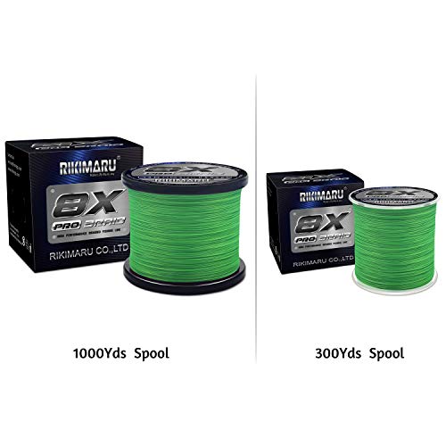 Rikimaru 8X Pro Braid Fishing Line 6LB-170LB, 300yds-1000yds Fluo-Green,Lemon Yellow,Plum Pink - color: Fluo-Green, size: 15LB(0.16mm)-1000Yds