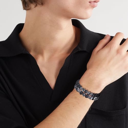RANKEEF Tiger Eye Bracelet For Men 8MM Natural Stone Stretch Adjustable Black Crystal Beaded Bracelet for Men Women Gifts - color: 3,black,gray,lava rock bracelet