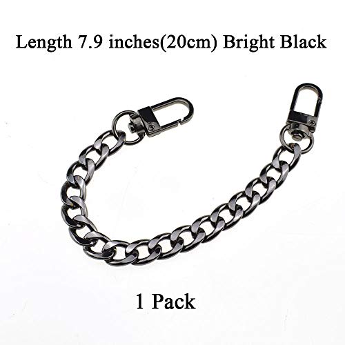 HAHIYO Purse Chain Strap 7.9 inches Bright Black for Shoulder Cross Body Sling Purse Handbag Clutch Replacement Comfortable Flat 0.4' Wide Enough 2.4mm Extra Thick Metal 1 Pack - size: Bright Black 7.9 inches