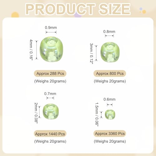 MECCANIXITY 15/0 11/0 8/0 6/0 Glass Seed Beads 1.5mm/2mm/3mm/4mm Loose Seed Beads for Jewelry Earring Bracelet Craft Making, 5888PCS, Light Green - color: Light Green
