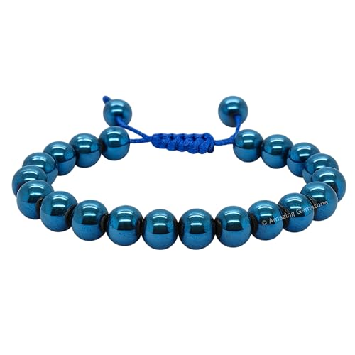 Amazing Gemstone Blue Hematite Bracelet for Women Men's Gifts - Protection Healing Crystal Bracelet - 8mm Gemstone Beaded Adjustable Bracelet Pulseras Para Hombres Mujer Stocking Stuffers - color: Blue Hematite