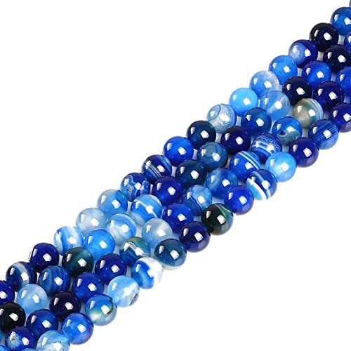 92Pcs Natural Crystal Beads Stone 4mm Blue Stripe Onyx Agates Gemstone Round Loose Energy Healing Beads for Bracelet Necklace Earrings Jewelry Making - color: Blue, size: 4MM