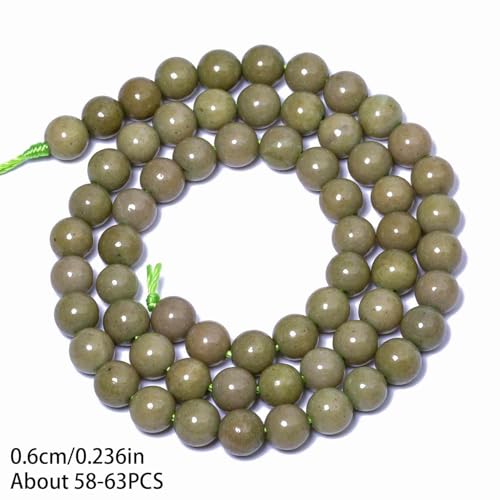 Stone Beads, 60pcs Olive Green Jades, 6mm Round Loose Beads for Jewelry Making, Bracelets, with Bag, String & Card - color: Olive Green Jades, size: 6mm