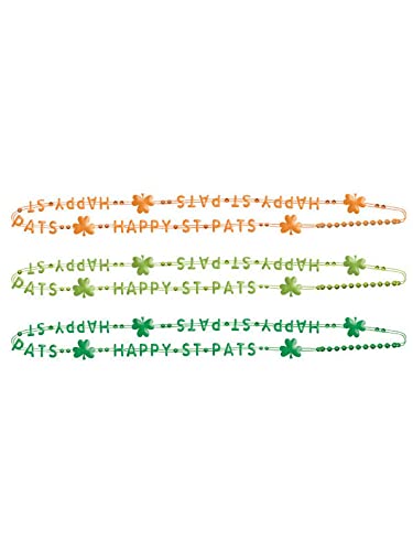 Amscan St. Patrick's Day Word Bead Necklaces - 32" (Pack of 6) Assorted Color Plastic Party Wear - Perfect for Celebrations, Festive & Fun Irish-Themed Accessory