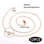 ALEXCRAFT Wholesale 12PCS Rose Gold Plated Solid Brass Chain Finished Flat Cable Chains Bulk for Jewelry Making (26"(2.0MM) - color: Rose Gold, size: 26 inch-0.079 inch