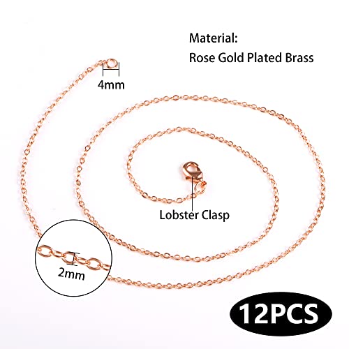 ALEXCRAFT Wholesale 12PCS Rose Gold Plated Solid Brass Chain Hypoallergenic Flat Cable Chains Link Bulk for Jewelry Making (20"(2.0MM)) - color: Rose Gold, size: 20 inch-0.079 inch