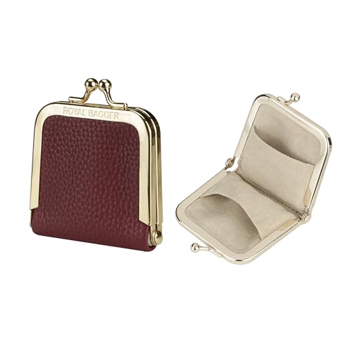 Royal Bagger Genuine Cow Leather Ultra-Slim Mini Jewelry Box, Ring & Necklace Storage, Slim Coin Purse with Kiss Lock for Women 3120 (Wine Red) - color: Wine Red