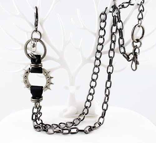 Layered Punk Pants Chain for Men Women, Gothic Hip Hop Jean Chain Wallet Chain Biker Trouser Chain, Goth Emo Fashion Keychain Accessories - color: 2L-Black Spiked