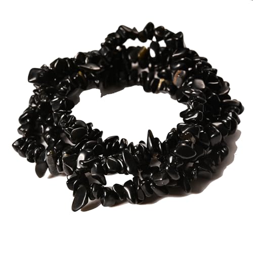 5-8mm 34 inches Natural Black Obsidian Crystal Stone Chips Beads for DIY Jewelry Making Bracelets Necklace Tumbled Drilled Irregular Gravel Onyx Gemstones Bead - color: Black Obsidian