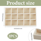 2Pcs 5 x 8.3 Inch Stackable Jewelry Trays Earring Holder Organizer Antique White 15 Grids Velvet Dresser Jewelry Drawer with Removable Divider for Bracelet Ring Watch Trinket Display Showcase - style: White 15 Grids