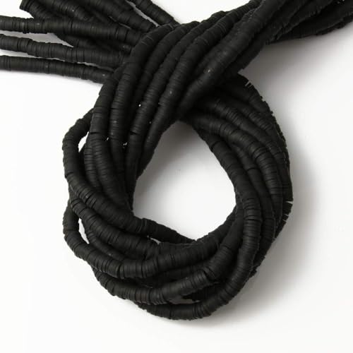 3600 pcs Black Clay Beads for Bracelets Making, 10 Strands Flat Round Polymer 6mm Spacer Heishi Beads for Jewelry Making Earring Necklace - color: Black