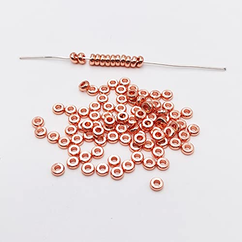 INSPIRELLE 100pcs Heishi Beads 4mm Long-Lasting Disc Brass Rondelle Spacer Beads Rose Gold Plated Flat Round Shape Jewelry Metal Spacers for Bracelet Necklace Jewelry Making - color: Rose Gold, size: 4mm