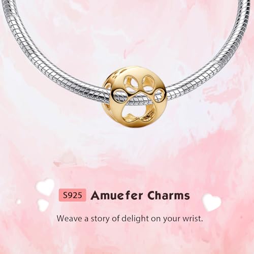 Love Family Friendship Graduation Mothers Nurses Day S925 Bead Pendant Charms for Pandora Bracelets Necklaces, Gifts Women, for Anniversary Birthday Valentines Day Christmas, Silver Gold - style: Paw Print Charm 14K Gold Plated