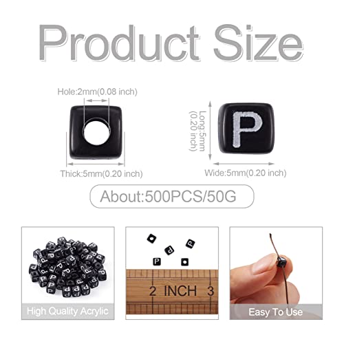FASHEWELRY 500Pcs Cube Acrylic Letter Beads 5x5x5mm Black Square Letter P Alphabet Beads for DIY Bracelet Necklace Jewelry Making - color: Letter P