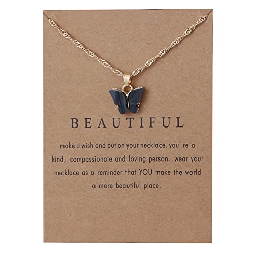 Rrdaily 9 Pcs Dainty Colorful Butterfly Pendant Necklace Set for Women,Bohemian Acrylic Butterfly Chain Necklace Cute Jewelry Gift - style: Style#B-gold card