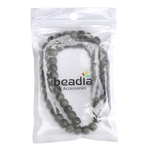 BEADIA Natural Spectrolite Flat Cut Round Drum Stone 8mmx7mm Loose Semi Gemstone Beads for Jewelry Making 38cm - color: Spectrolite