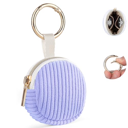 Jewelry Ring Holder Keychain, Portable Jewelry Holder Storage Box with Buckle, Corduroy Small Travel Ring Keeper Case for Rings, Earrings, Stud, Necklaces (Light Purple) - color: Purple