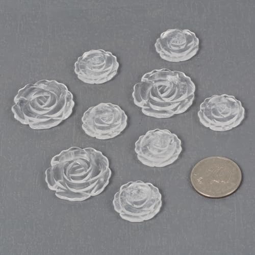 Justinstones 3pcs Carved Gemstone Flower Pendant Earrings Beads Set For Jewelry Making DIY 1.3 Inch & 1 Inch - color: Clear Quartz