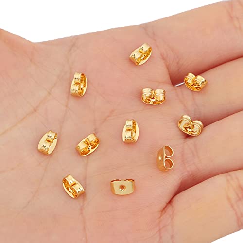 BEADIA 18K Gold Plated Butterfly Earring Backstops 4x6mm 200pcs for Replacement DIY Jewelry Making Findings - size: Butterfly Backstops 4x6mm