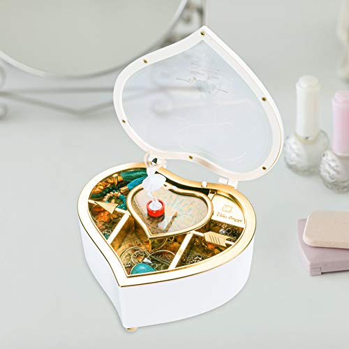 TMEEIHNSS Rainbowie Heart Musical Jewelry Box, Musical Jewelry Storage Box with Dancing Girl,Arrow Design Christmas Gift (white) - color: White