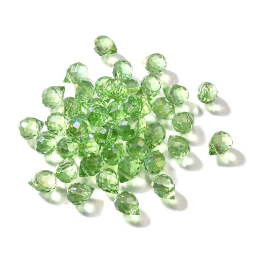 100pcs Lime Green Glass Teardrop Beads Charms Water Drop Faceted AB Color Plated Beads Top Drilled Sparkly Prisms Chandelier Dangle Charms for DIY Earrings Necklace Bracelet Jewelry Craft 10.5x8mm - color: Lime Green