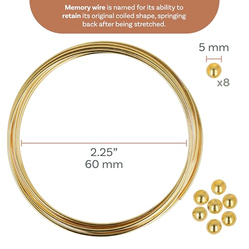 The Beadsmith Memory Wire & End Caps Set - Gold-Plated, 1 mm Thick, 2.25 in (60 mm) Diameter, 12 Bracelet Coils with 8 End Caps, Heavy-Gauge, Bracelet Making Kit, for Jewelry Making - color: Gold