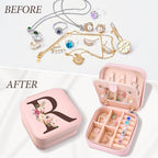 Inngeroo Small Travel Jewelry Case for Girls Women, Travel Jewelry Box Organizer Personalized Pink Gifts for Wife Mom, Gift for Friend Sister Grandma Aunt, Initial R - style: R