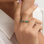 NLIEO Natural Gemstone Stretch Beaded Rings for Women Stackable Dainty Elastic Crystal Rings Jewelry - style: Turquoise