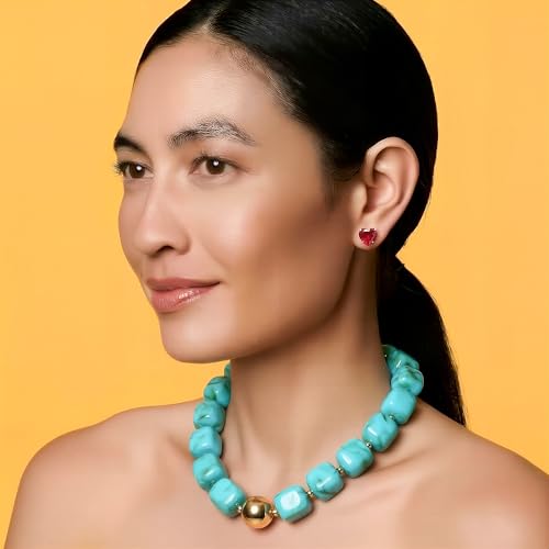 Chunky Necklaces for Women, Trendy Colorful Square Acrylic Resin Beads Statement Choker Necklace, Lightweight Boho Summer Beach Vacation Jewelry - color: Turquoise color