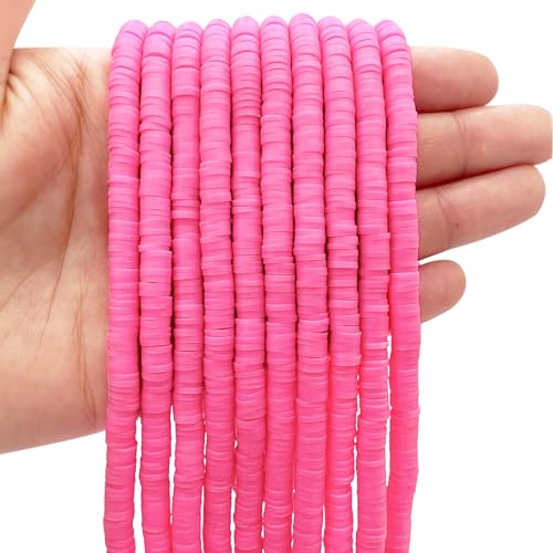 10 Strands Clay Bead for Friendship Bracelets, Heishi Beads for Bracelet Stack, Bright Color for Adults (Hot Pink) - color: Hot Pink