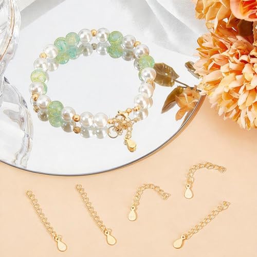 Beebeecraft 1 Box 10Pcs Necklace Chain Extender 18K Gold Plated Sterling Silver Bracelet Extension End Chains Curb Links with Teardrop Tabs S925 Stamp for Jewellery Making Findings DIY Crafts Supplies - color: Gold