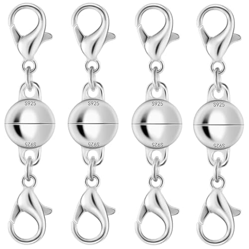 925 Silver Double Lobster Magnetic Necklace Clasps, Magnetic Necklace Clasps and Closures, Double Lobster Clasp Magnetic Jewelry Clasps for Necklaces (4pcs Silver) - color: 4pcs silver