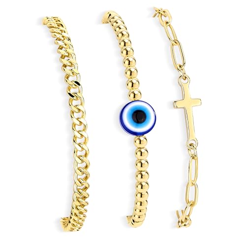 Gold Bracelets Set for Women Stack, Chunky Thick Bracelets Stack for Women Trendy, Simple Dainty Thin Gold Plated Cuff Stackable Bracelets With Beaded Cuban Paperclip Snake Rope Bangle Hand Chain Jewelry - style: Style 14-gold