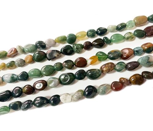 6-8mm Natural Indian Agate Nuggets Oval Free Tumbled Pebble Semi Precious Gemstone Loose Stone Beads Approx 15.5 inch for DIY Jewelry Making - color: Indian Agate