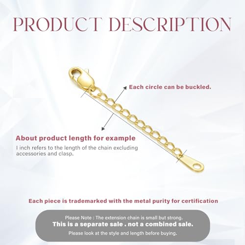 14k Gold Necklace & Bracelet Extender Chain, 1"/1.5"/2"/3"/4"/5" Durable Removable Gold Extension Chain - color: style 12-yellow, size: 2inch